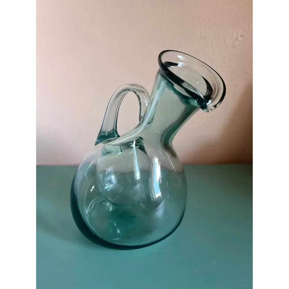 Hand-Blown Teal Glass Wine Decanter with Integrated Ice Chamber